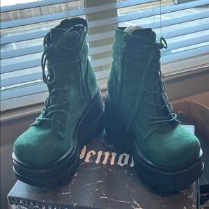 Demonia Emerald Lace-Up Platform Boots